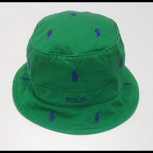 Polo Ralph Lauren Green With Blue Allover Embroidered Pony Bucket Hat
